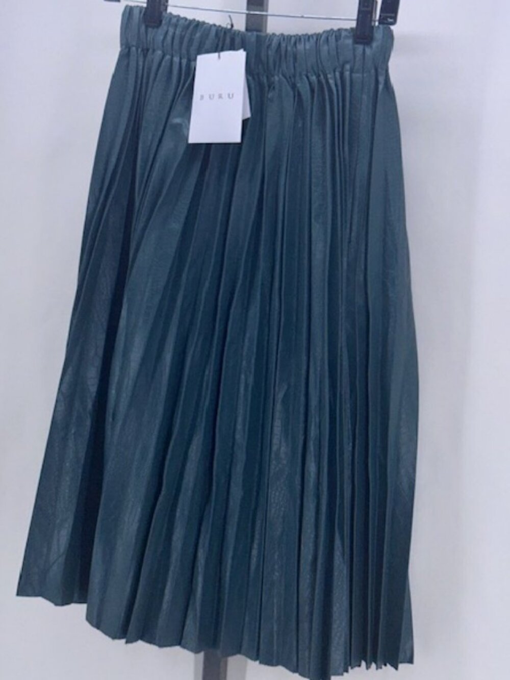 Buru Luxury Designer Teal Pleated Crocodile Leather Skirt